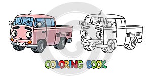 Funny small retro pickup car or van coloring book