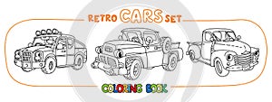 Funny small retro pickup truck cars coloring book