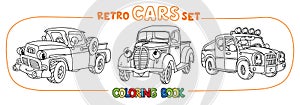 Funny small retro pickup truck cars coloring book