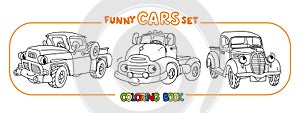 Funny small retro pickup truck cars coloring book