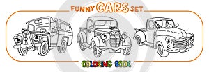 Funny small retro pickup truck cars coloring book