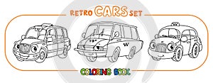 Funny small retro taxi cars coloring book set