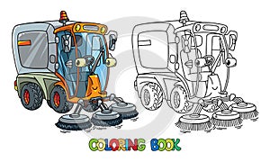 Funny small sweeper car with eyes coloring book