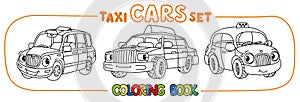 Funny small taxi cars set. Coloring book