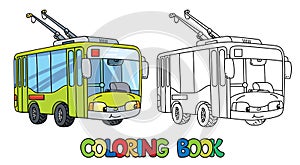 Funny small Trolleybus with eyes. Coloring book photo
