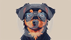 Funny smart dog with glasses isolated on beige background