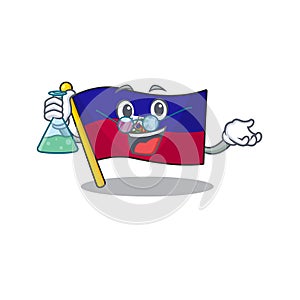 Funny and Smart Professor flag haiti Scroll mascot holding glass tube