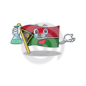 Funny and Smart Professor flag vanuatu Scroll mascot holding glass tube