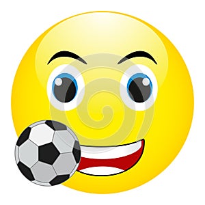 Funny smile with a soccer ball. Vector, isolated on white background