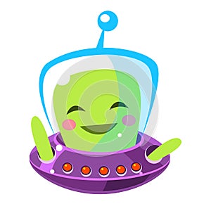 Funny smiley alien, cute cartoon monster. Colorful vector Illustration