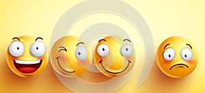 Funny smileys vector faces with happy smile with separated one