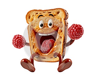 Funny smiling bread toast character cut out on white background. Healthy breakfast and good morning