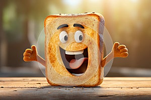 Funny smiling bread toast character. Healthy breakfast and good morning concept