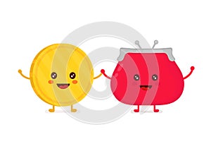 Funny smiling cute gold coin and red