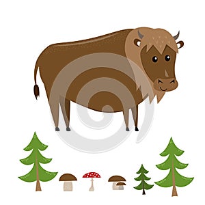 Funny smiling european bison isolated