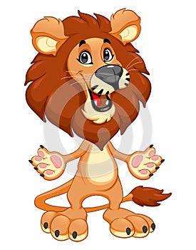 Funny smiling lion with open arms