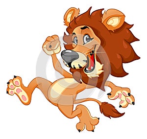 Funny smiling lion running