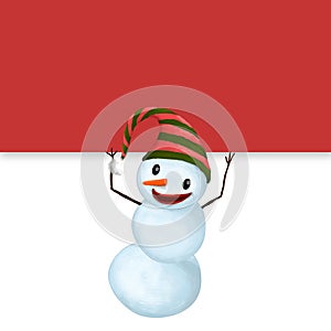 Funny Smiling Snowman with Hat and Carrot Nose