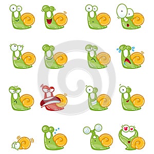 Funny snail emoticons set