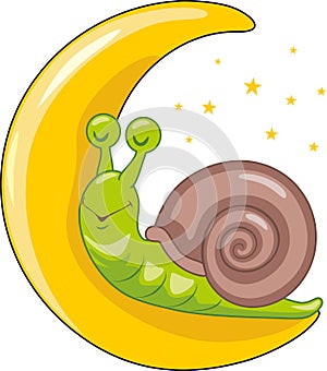 Funny snail resting on the moon