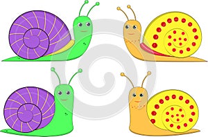 Funny snails green and yellow