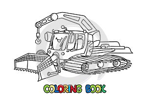 Funny Snowcat car with eyes. Coloring book