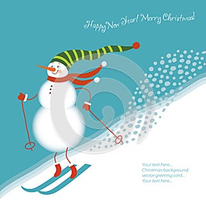 Funny snowman go alpine skis