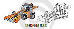 Funny snowthrower car with eyes. Coloring book