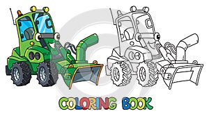 Funny snowthrower car with eyes. Coloring book photo