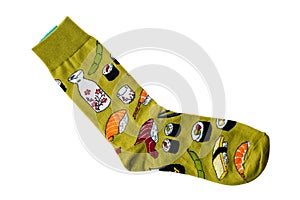 Funny socks with a pattern isolated on a white background, close-up, high resolution, cotton