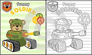 Funny soldier cartoon on armored vehicle