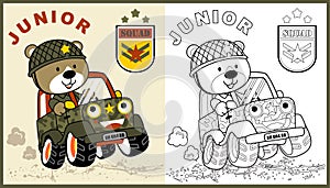 Funny soldier cartoon driving military vehicle