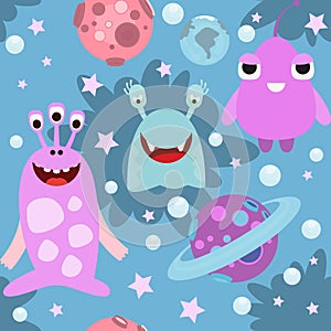 Funny Space Monsters Seamless pattern