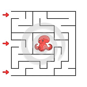 Funny square maze. Game for kids. Puzzle for children. Cartoon character. Labyrinth conundrum. Color vector illustration. Find the photo