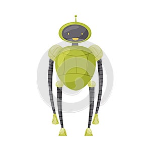 Funny Standing Humanoid or Robot with Antenna as Artificial Intelligence Vector Illustration