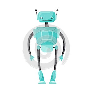 Funny Standing Humanoid or Robot with Antenna as Artificial Intelligence Vector Illustration