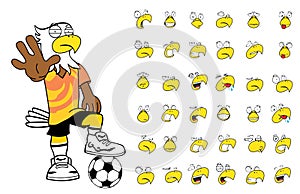 Funny stop Soccer futbol young eagle cartoon expressions set collection