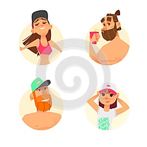 Funny summer characters in cartoon style