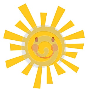 Funny sun with happy face. Summer heat icon