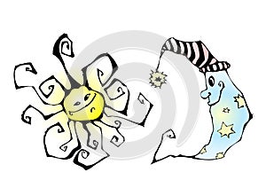 Funny sun and moon