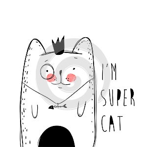 Funny super hero cat. Isolated objects on white background
