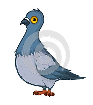 Funny surprised disheveled dove in cartoon style