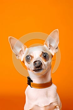 Funny surprised dog isolated on bright background. Studio portrait of a dog with amazed face.