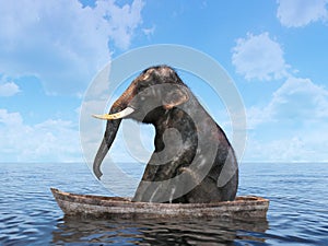 Funny Surreal Elephant, Ocean, Rowboat photo