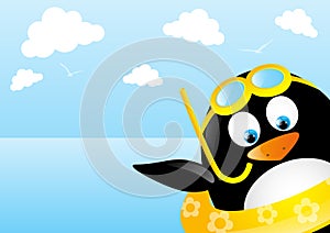 Funny swimming penguin
