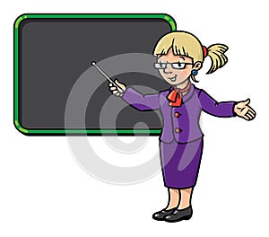 Funny teacher with pointer. Profession series.
