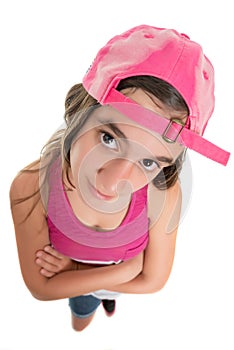 Funny teenage girl wearing a baseball cap