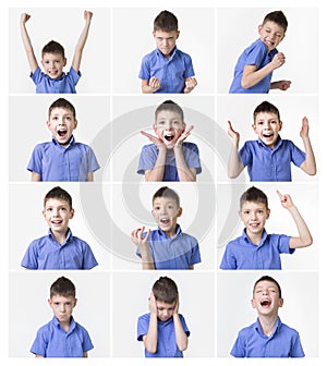 Funny teenager, expressions set over white background