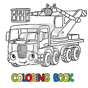 Funny telescopic boom lift car. Coloring book