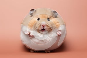 Funny thick hamster with stuffed cheeks looking at the camera